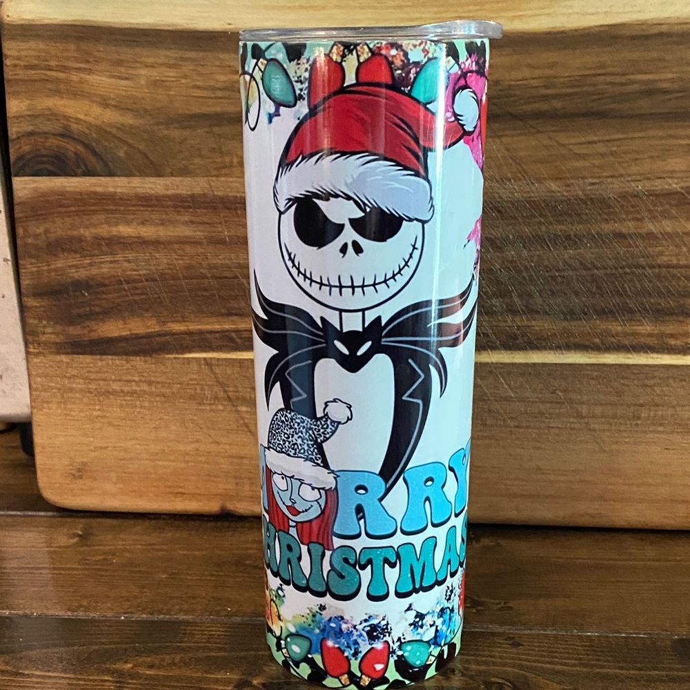 Colorful Leopard Print Tumbler with Holiday Lights